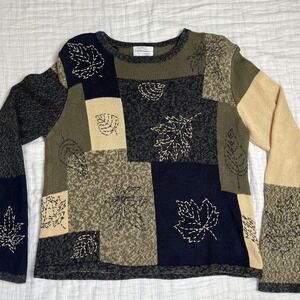 VTG CHRISTOPHER BANKS HAND EMBROIDERED LEAVES FALL KNIT SWEATER WOMENS SIZE M